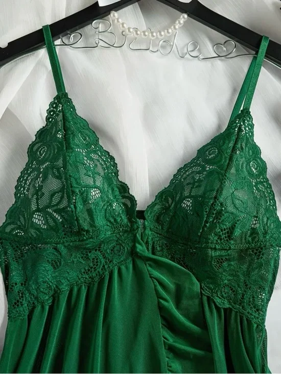 Emerald Lace Trim Chemise Nightdress - Women Intimates - Picture 5 of 5
